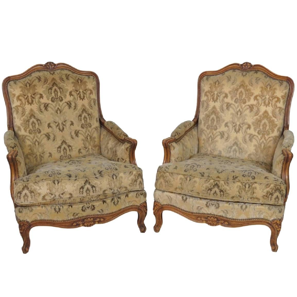 Pair of Antique French Carved Bergeres