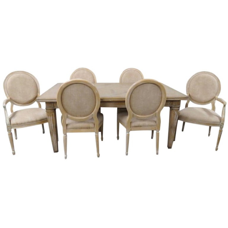 Guido Zichele Distressed Cream Painted Dining Table and Six Chairs For
