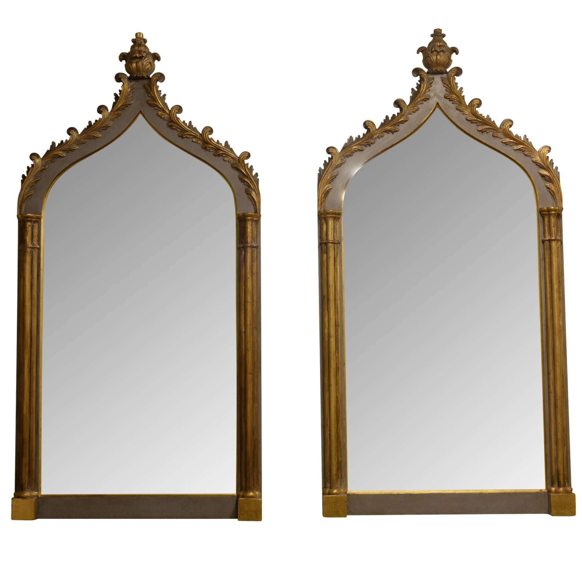 Pair of Carved Wood Gothic Revival Mirrors