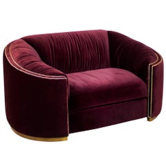 Kingdom One-Seat Sofa in Cotton Velvet and Vintage Brass Base