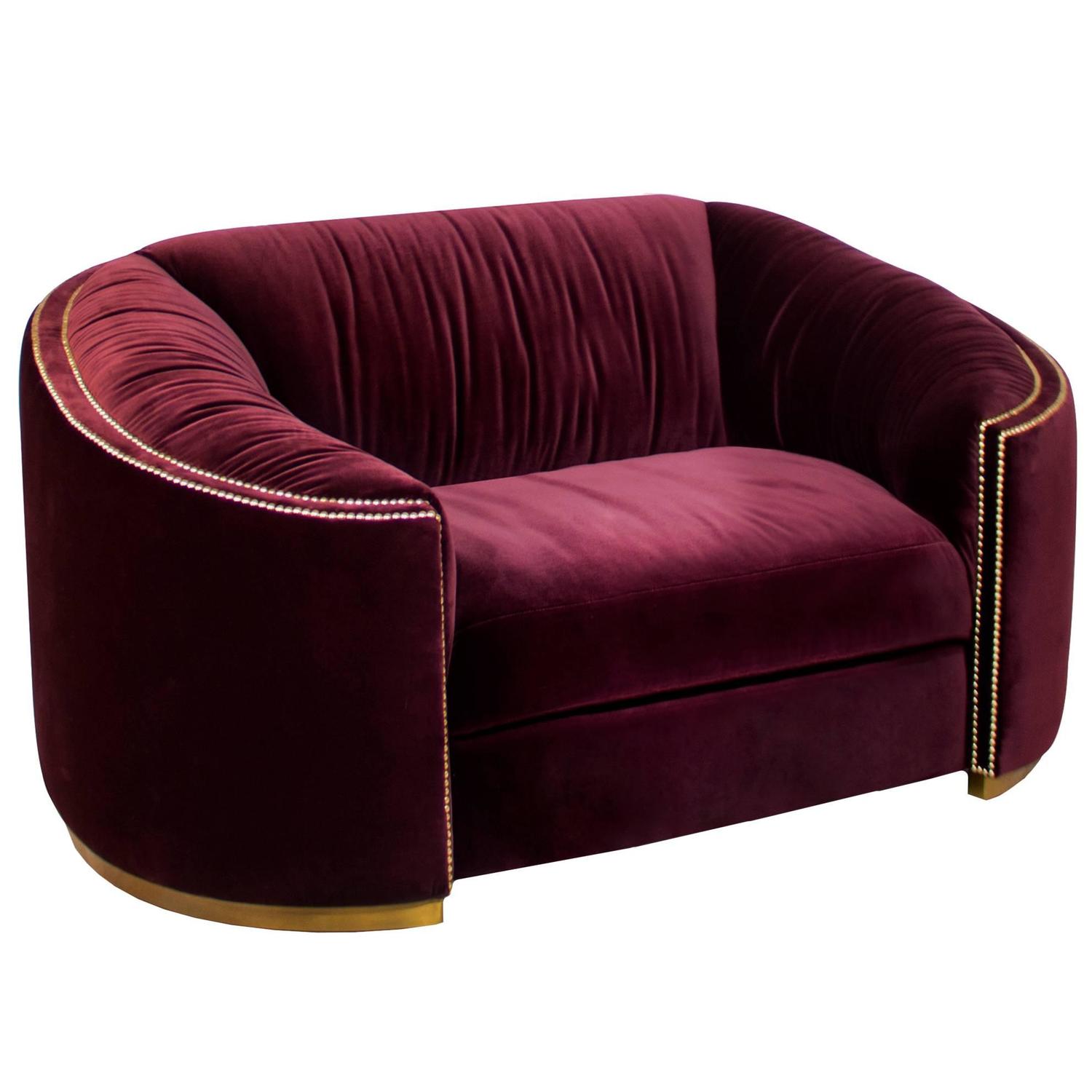 Kingdom OneSeat Sofa in Cotton Velvet and Vintage Brass Base For Sale