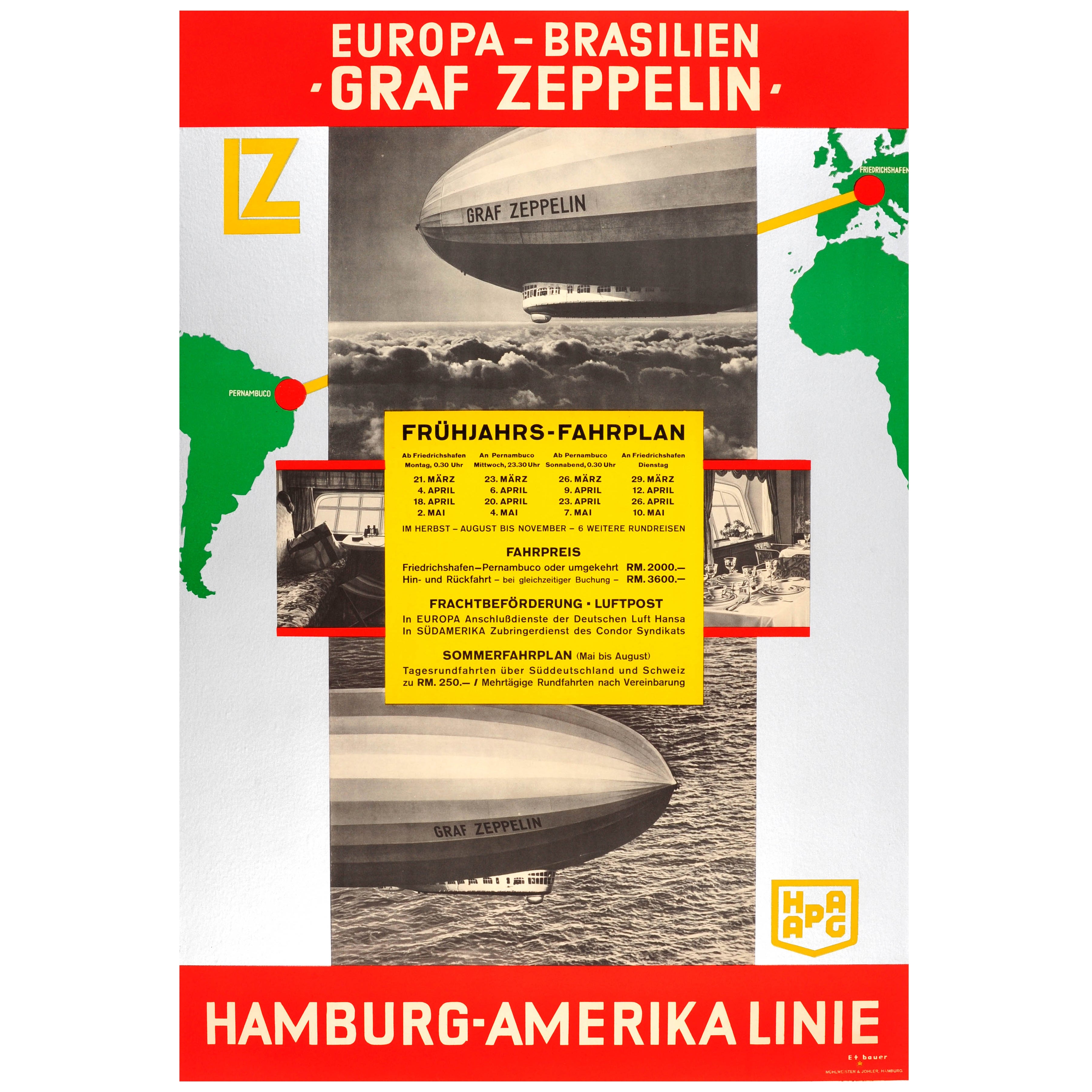 DIN A2 Poster /1930 Luftfahrt New York/ USA Plakat Zeppelin Nach Amerika 