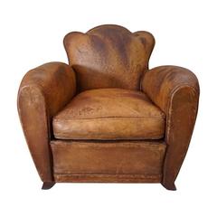 Art Deco French Cognac Leather Club Chair, 1940s