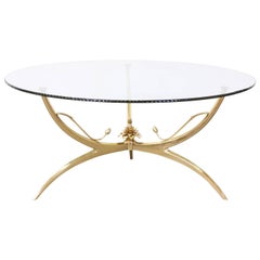 Italian Brass Lotus Coffee Table with Glass Top