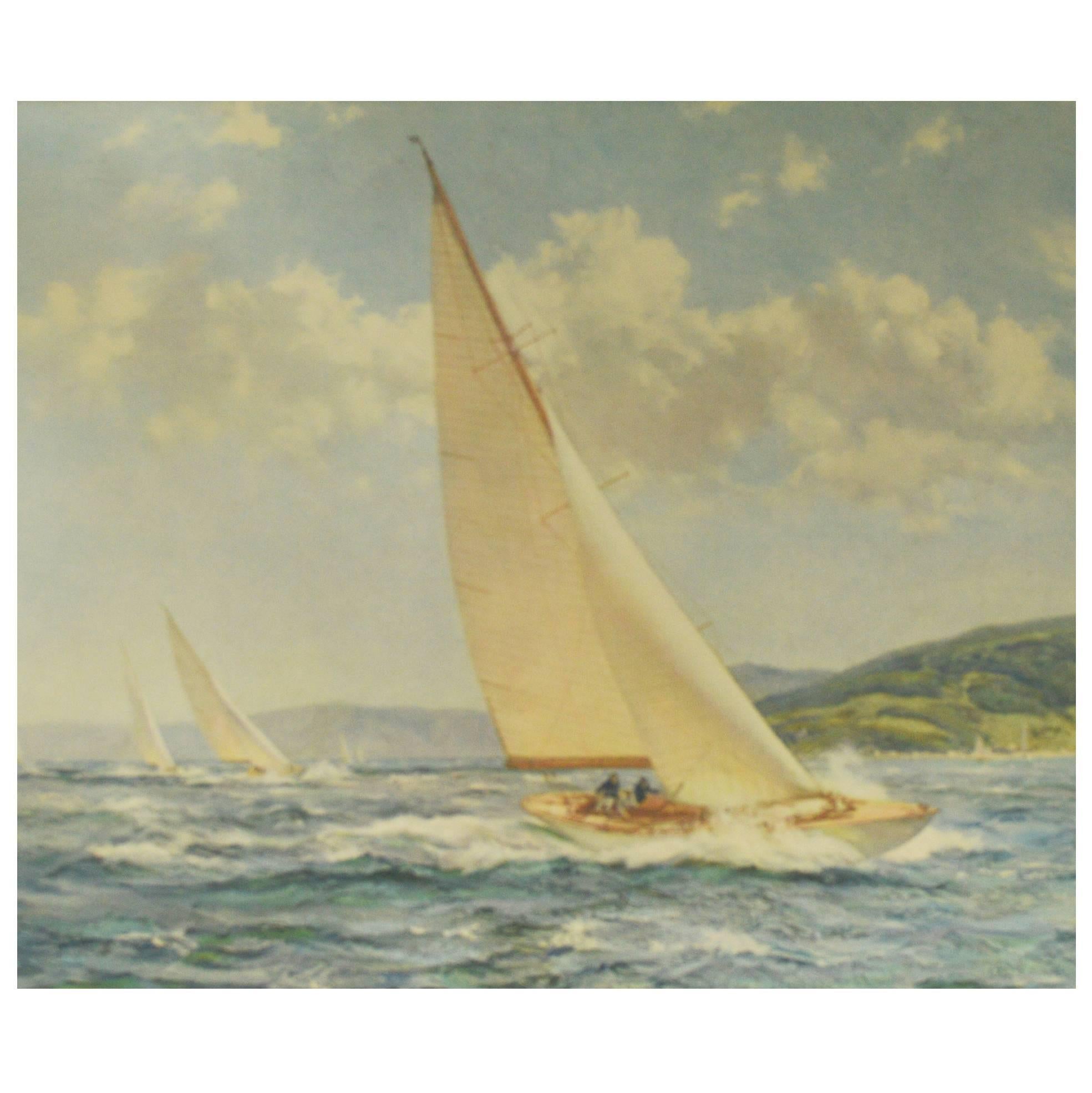 Vintage Yachting Print, English, Mid-20th Century