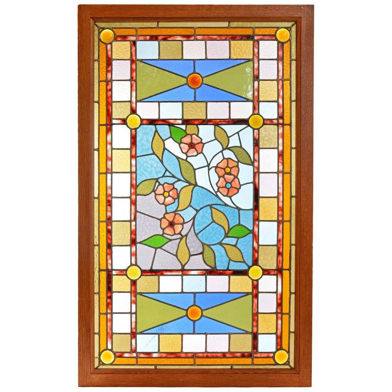 Amazing Aesthetic Victorian Stained Glass Landing Window For Sale at