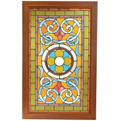 Victorian Teal and Amber Stained Glass Window with Rondelles 12