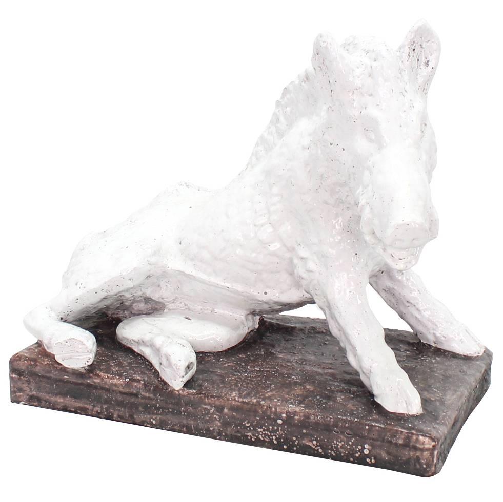 Large Fired Glazed Pottery Ceramic Sculpture of a Wild Boar  For Sale