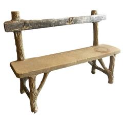 Vintage Concrete Folk Art Bench