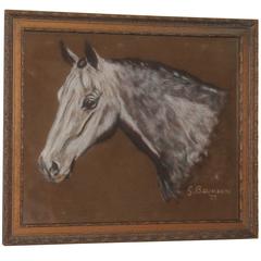 Hand-Painted Horse Head on Leather, Dated 1927