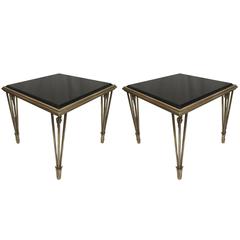 Gorgeous Pair of Nancy Corzine Gilded Black Marble End / Side Tables