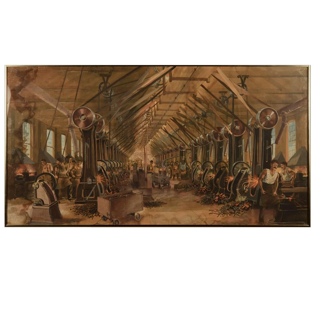 Rare Industrial Factory Painting J.H. Williams & Co. by Richard W. Rummell For Sale