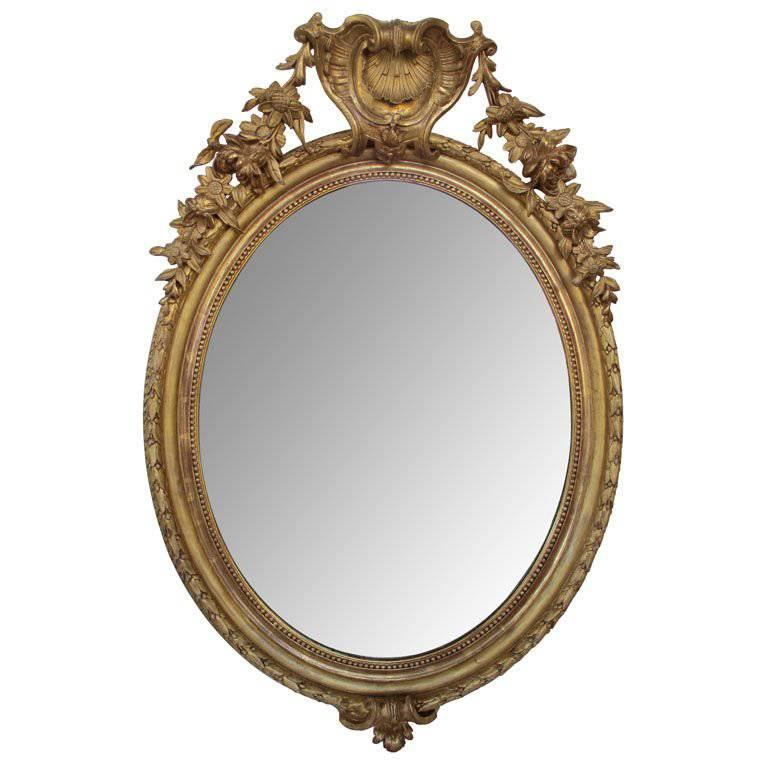 Finely-Carved French Napoleon III Giltwood Mirror with Shell Crest and Garland