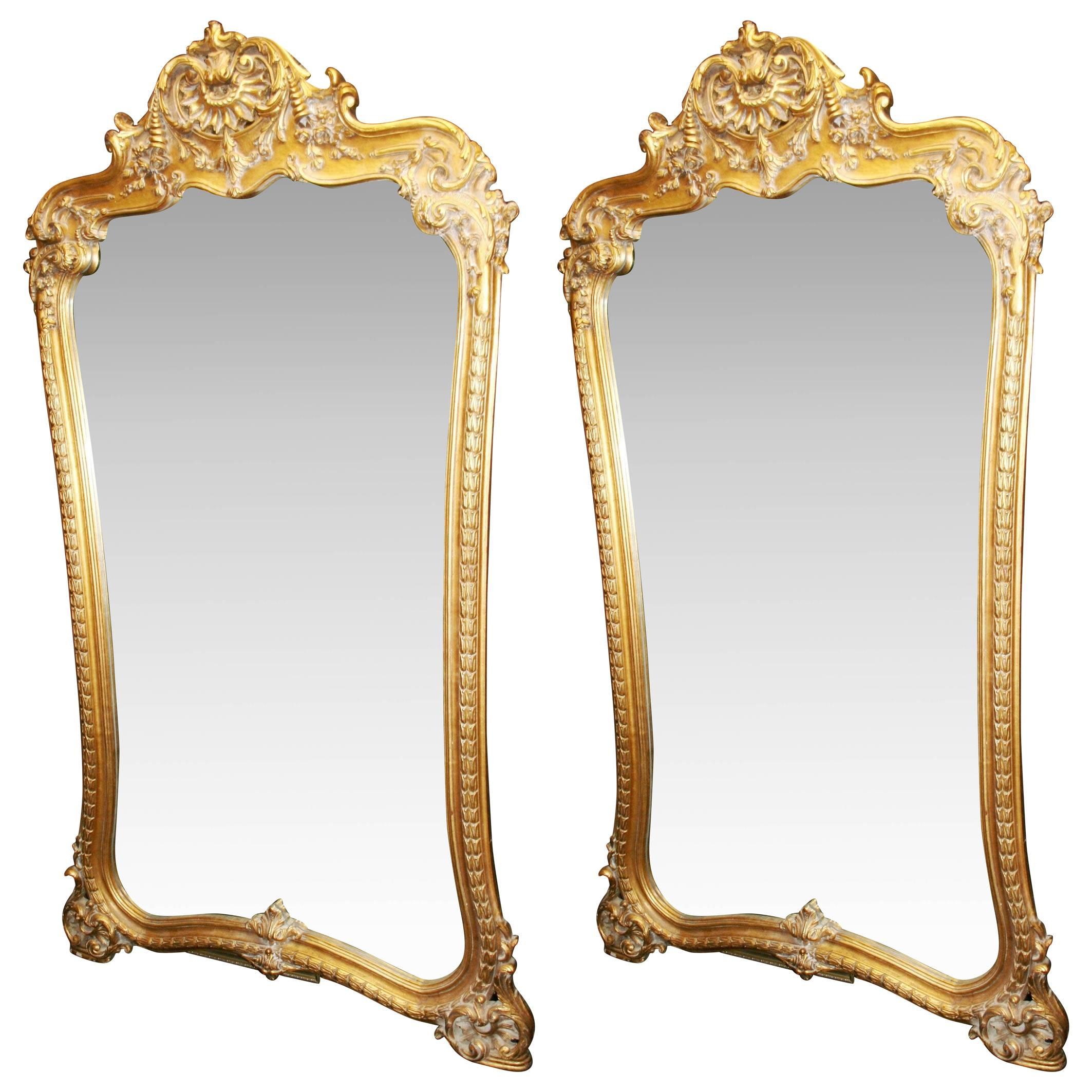 Fine Pair of Hand-Carved Gilt Louis XV Style Mirrors