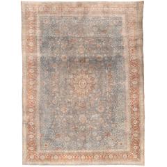 Teal Colored Vintage Tabriz Carpet