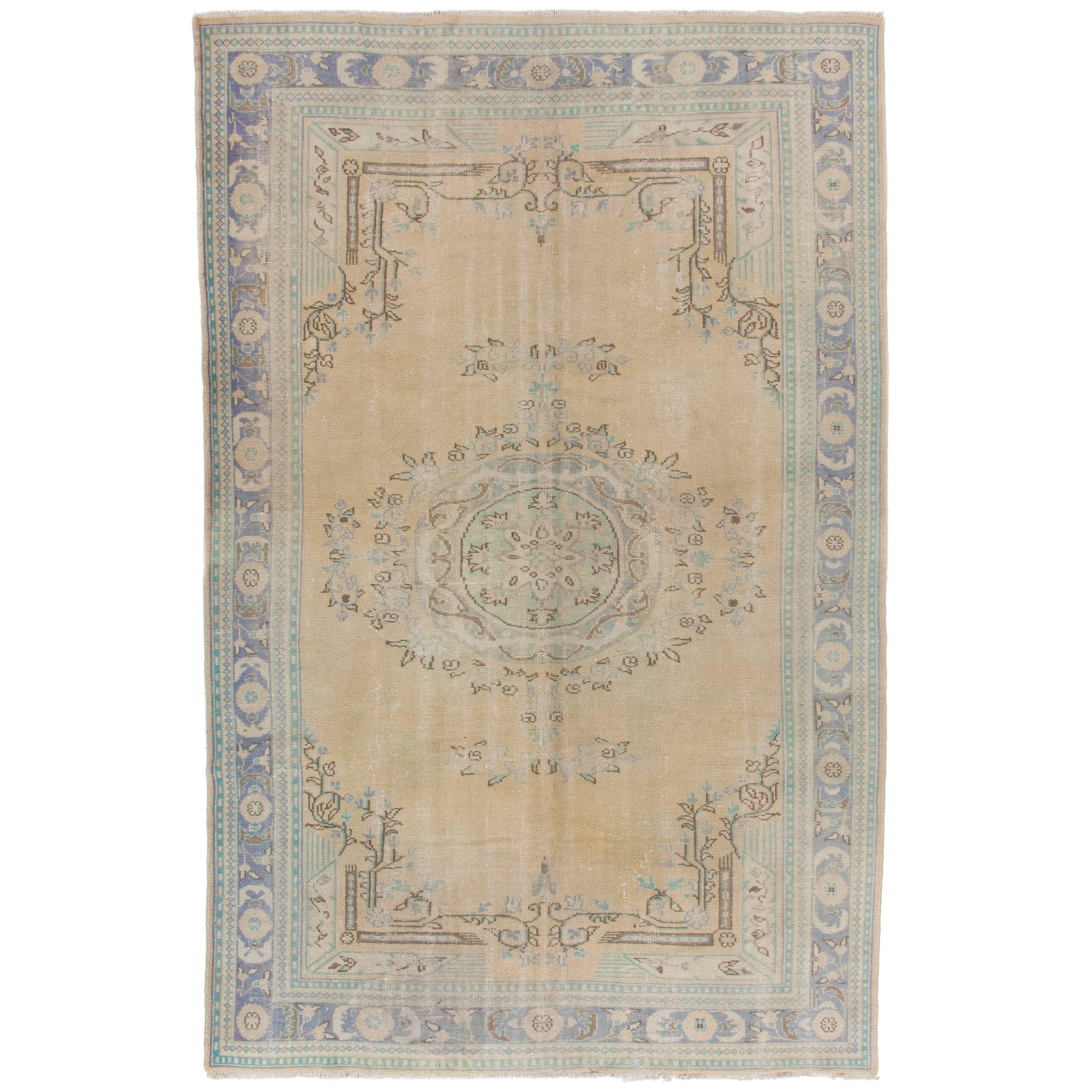 Vintage Turkish Oushak Rug in Muted Colors