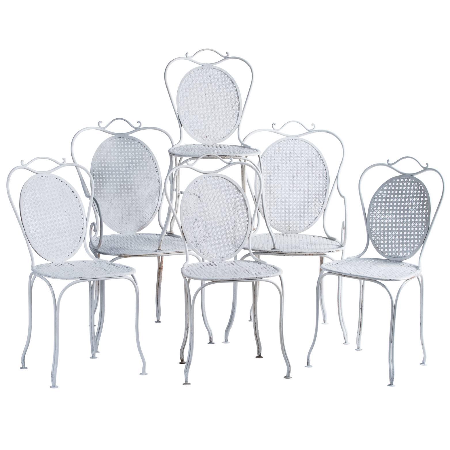 Set of Six French Antique Garden Chairs with Medallion Backs, circa 1900