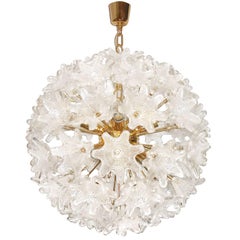 Murano Brass and Glass Flower Ball Chandelier