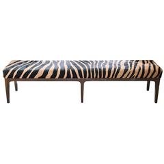 Mid-Century Modern Zebra Stencil Printed Cowhide Hair Upholstered Bench