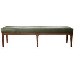 Mid-Century Modern Laser Cut Cowhide Hair Upholstered Bench 7