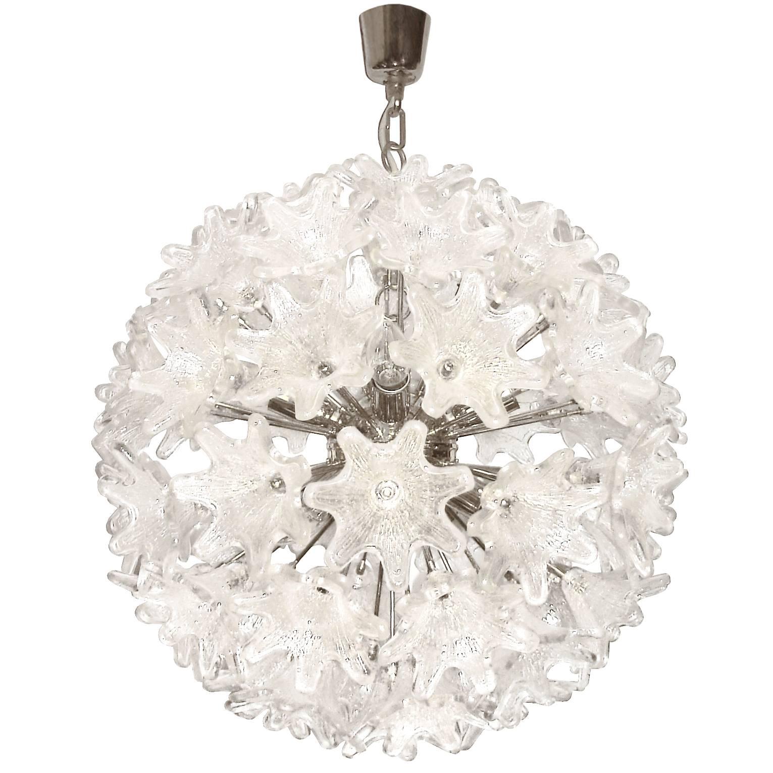 Murano Chrome and Glass Flower Ball Chandelier For Sale