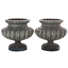 Pair of Vintage Faux Marble Painted Cast Iron Pots