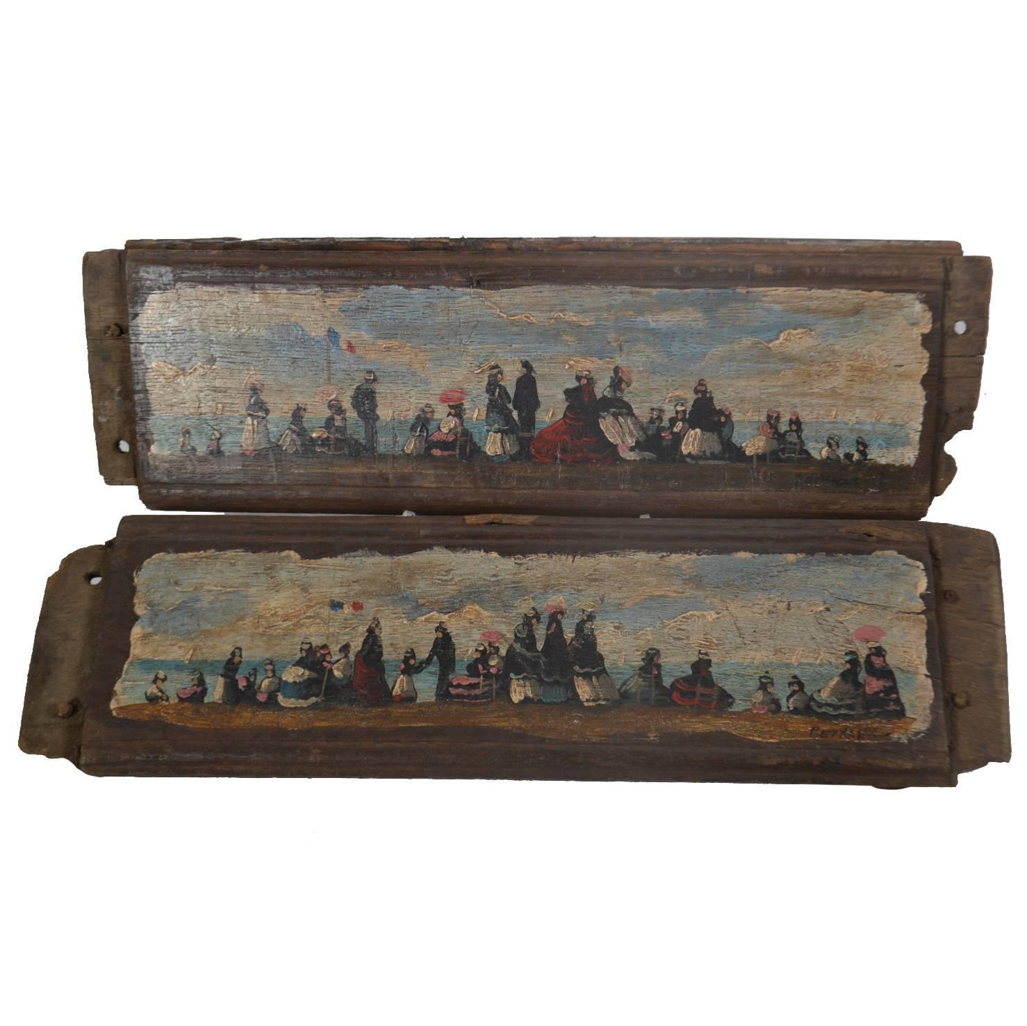 Pair of Painted Wood Panels For Sale at 1stdibs