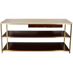 Paul McCobb Travertine Top Brass and Wood Console for Calvin Furniture