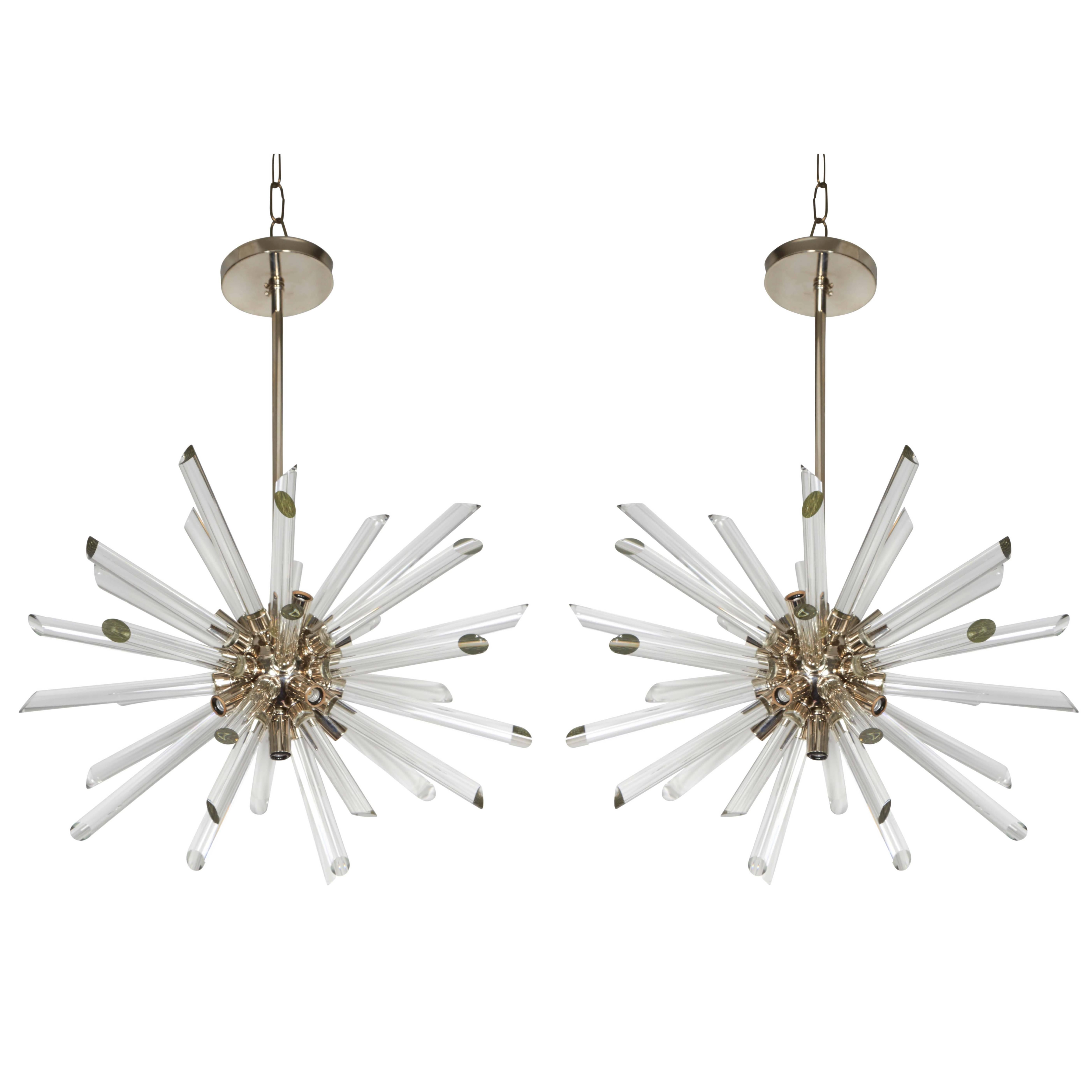 Pair of Petite Crystal Prism Sputnik Chandeliers