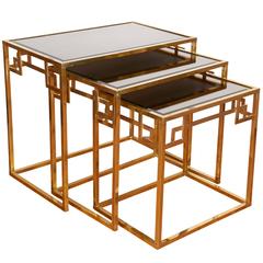 Vintage Mid-Century Italian Brass Nesting Tables with Greek Key Motif