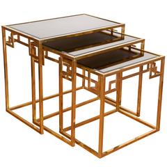 Vintage Mid-Century Italian Brass Nesting Tables with Greek Key Motif