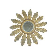French 1940s Gilt Iron Mirror in the Form of Sunburst
