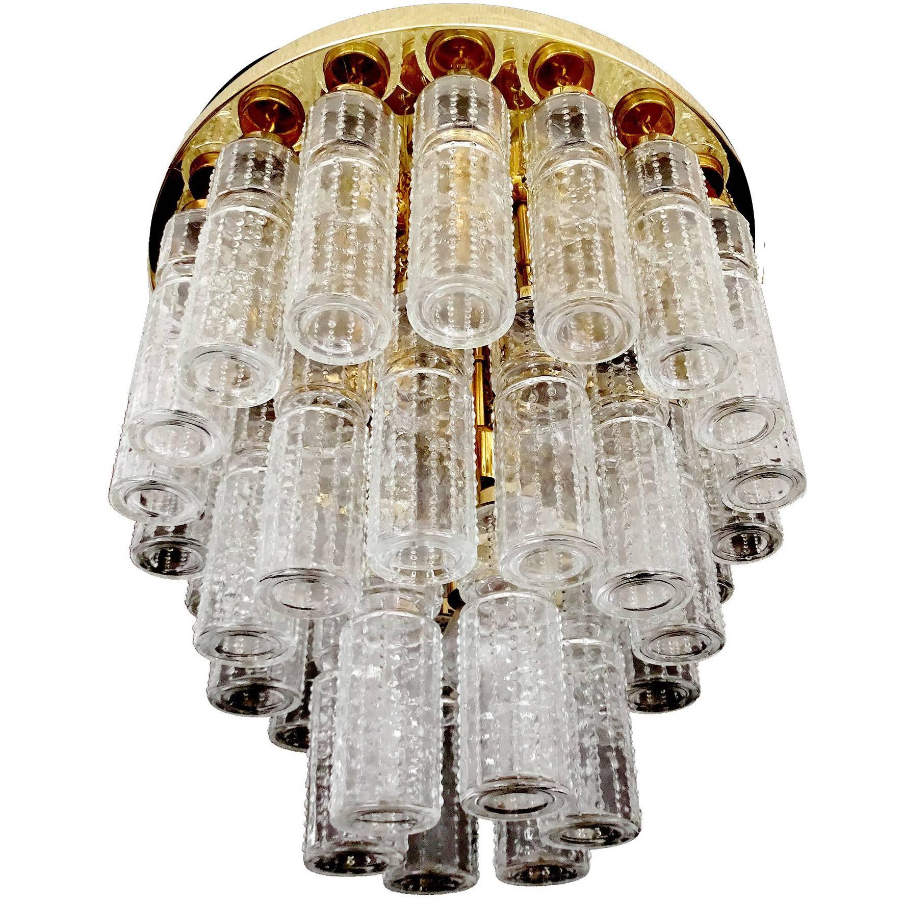 Limburg Glas Pendant Light, Brass Chandelier, 1960s