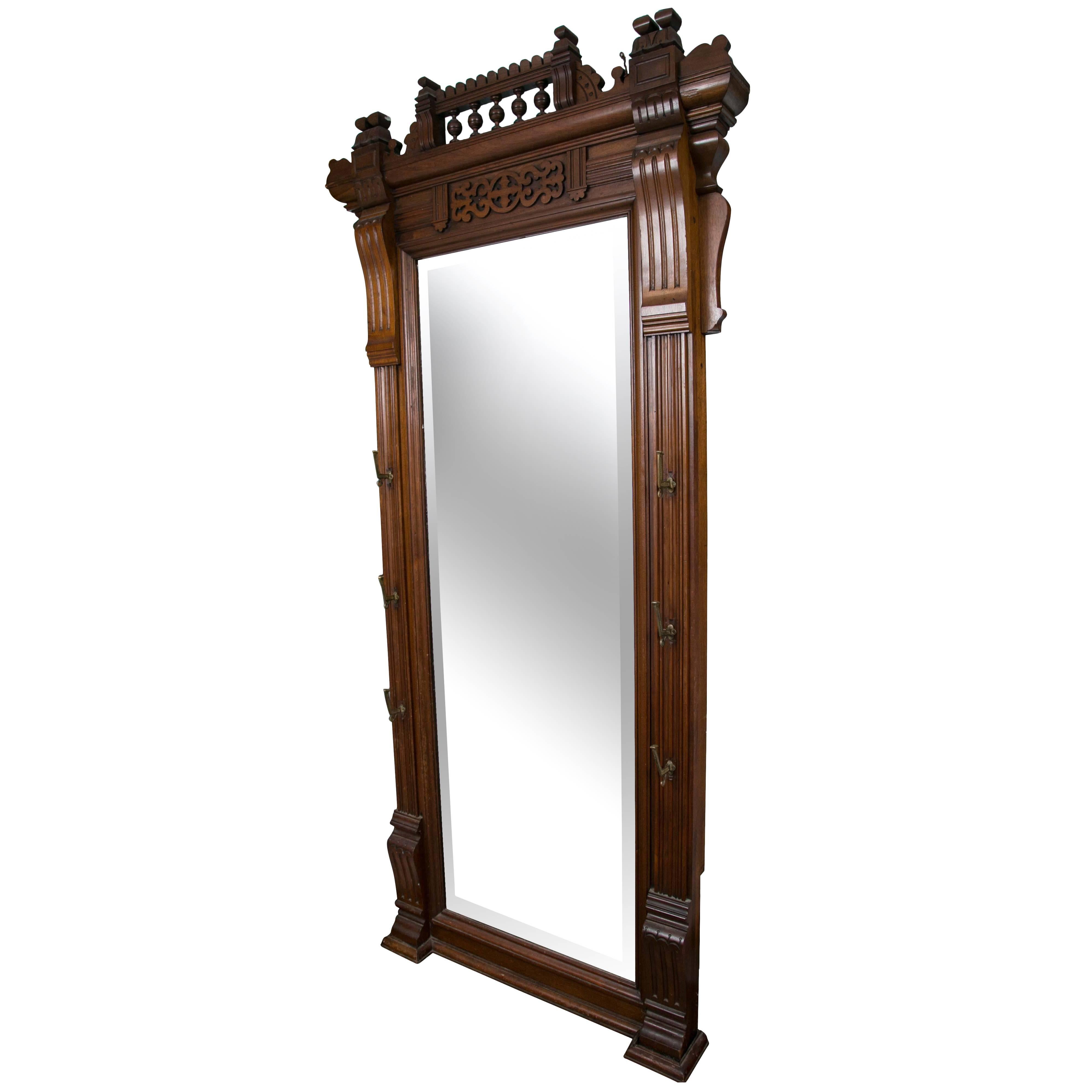 Holiday Sale!  Need to Sell!  Monumental Hand-Carved Mahogany Mirrored Hall Tree