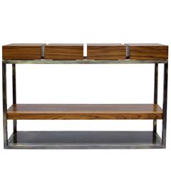 Subtle Console Table with Antique Brushed Brass and Poplar Wood Veneer 10