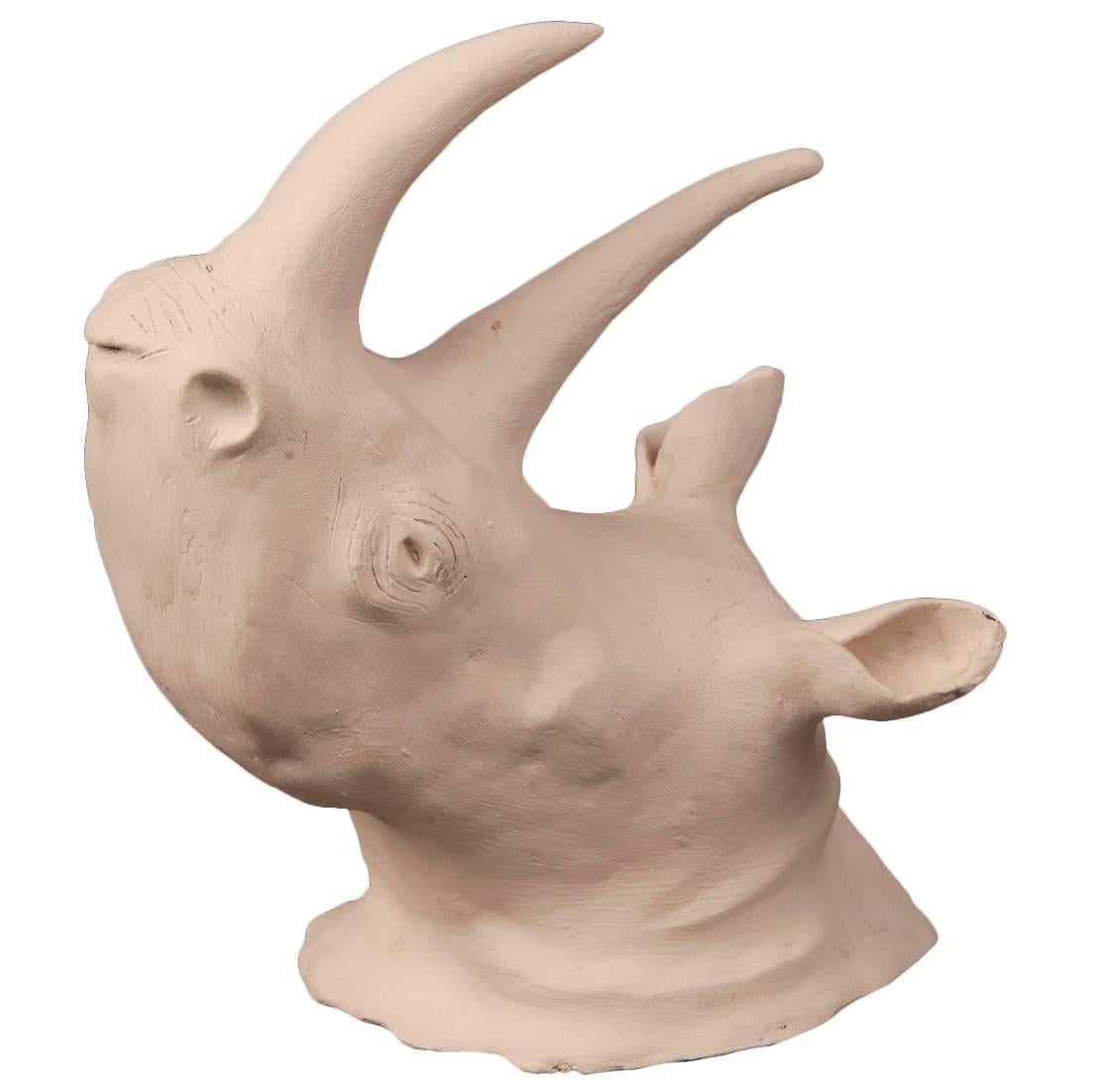Vintage French Plaster Marquette of the Head of a Rhino, circa 1960 For Sale