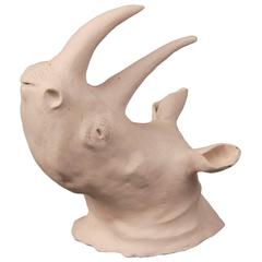 Vintage French Plaster Marquette of the Head of a Rhino, circa 1960