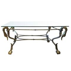 20th Century Swan Head Coffee Table with Glass Top, Brass and Steel