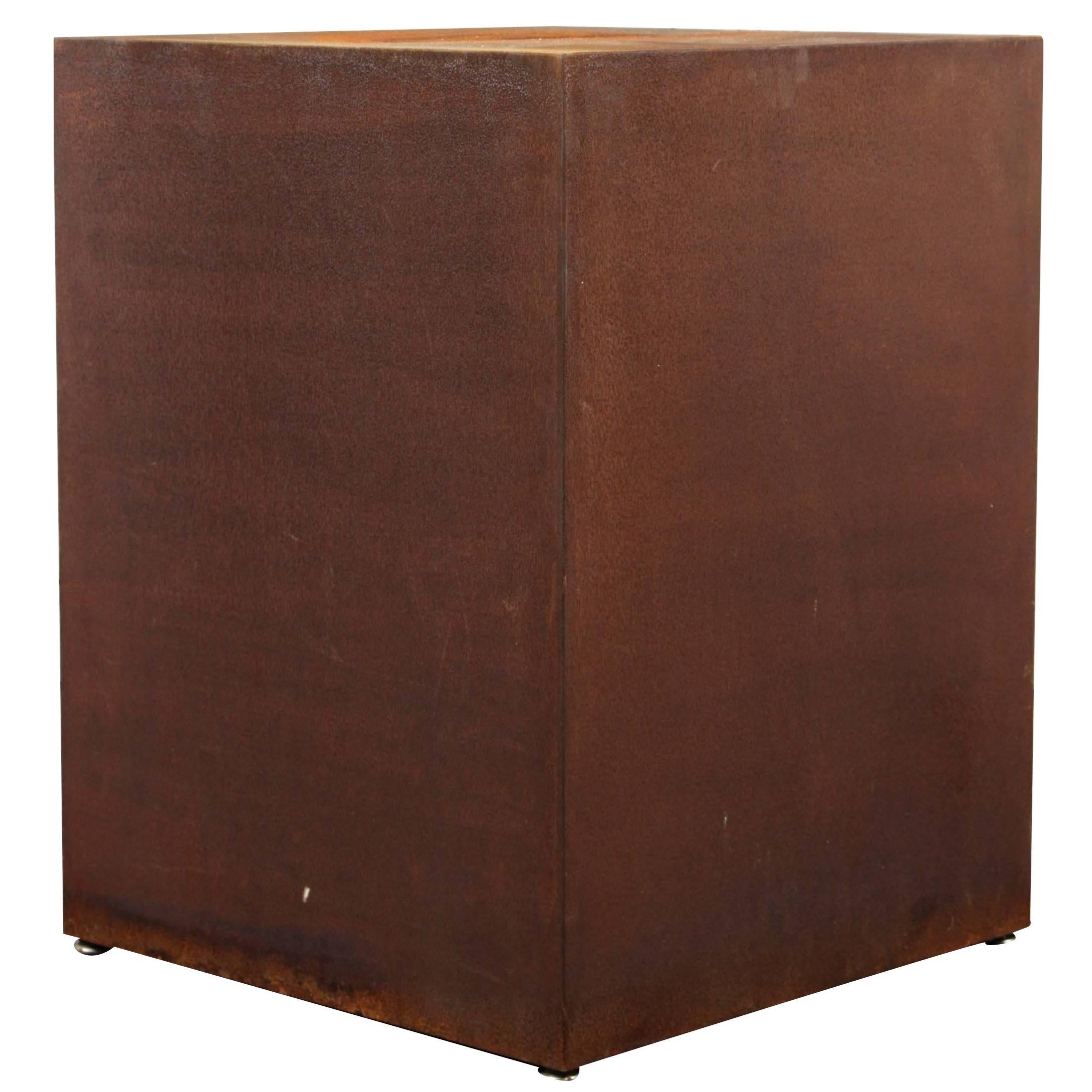 Custom Metal Square Plinth With A Rusted Patina by Lee Stanton For Sale