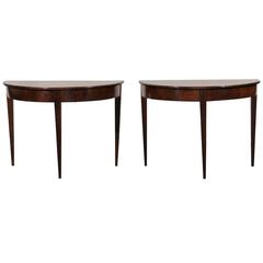 18th or 19th Century Pair of Italian Walnut Demilune Consoles