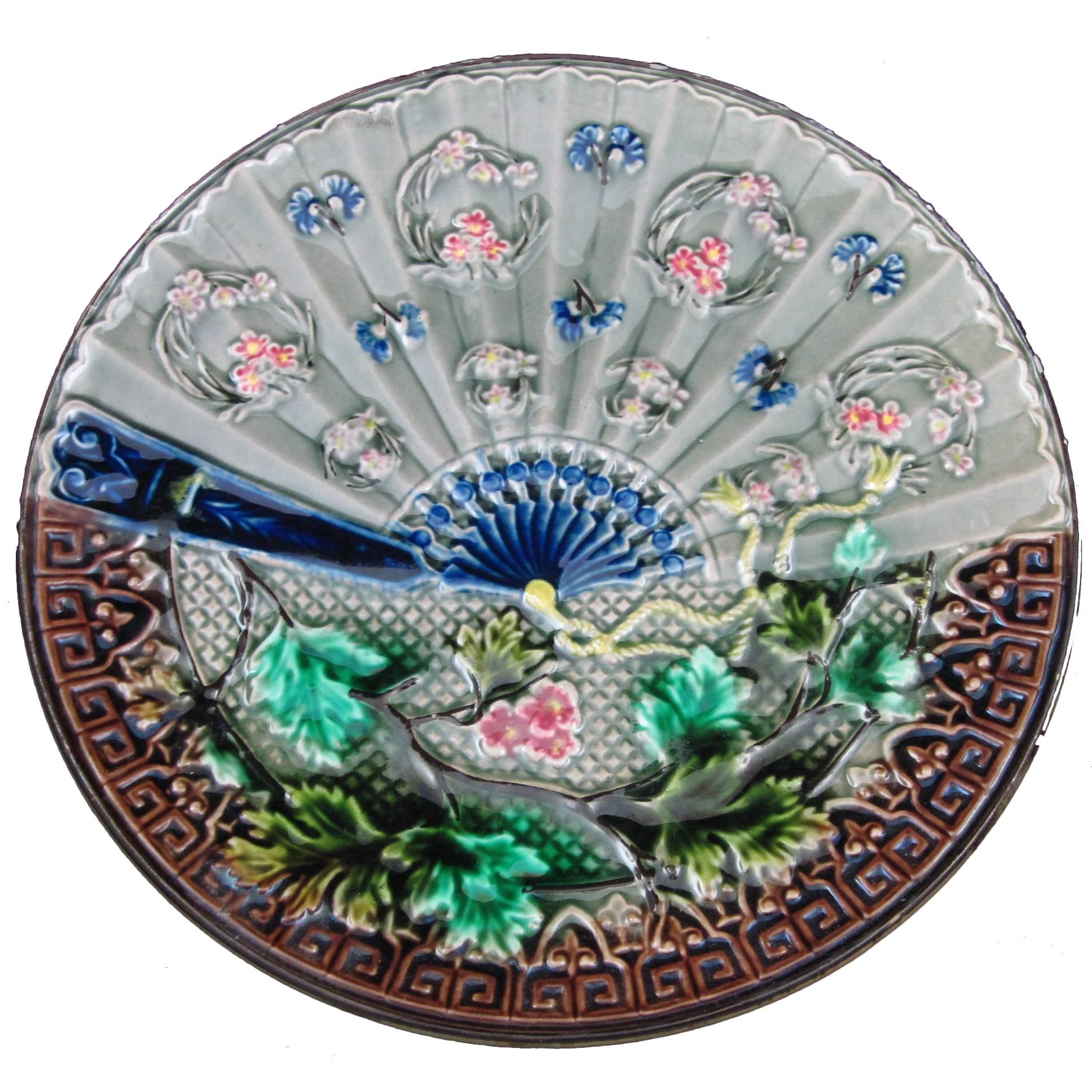 Villeroy & Boch, Japonisme Majolica Fan and Floral Wall-Cabinet Plate