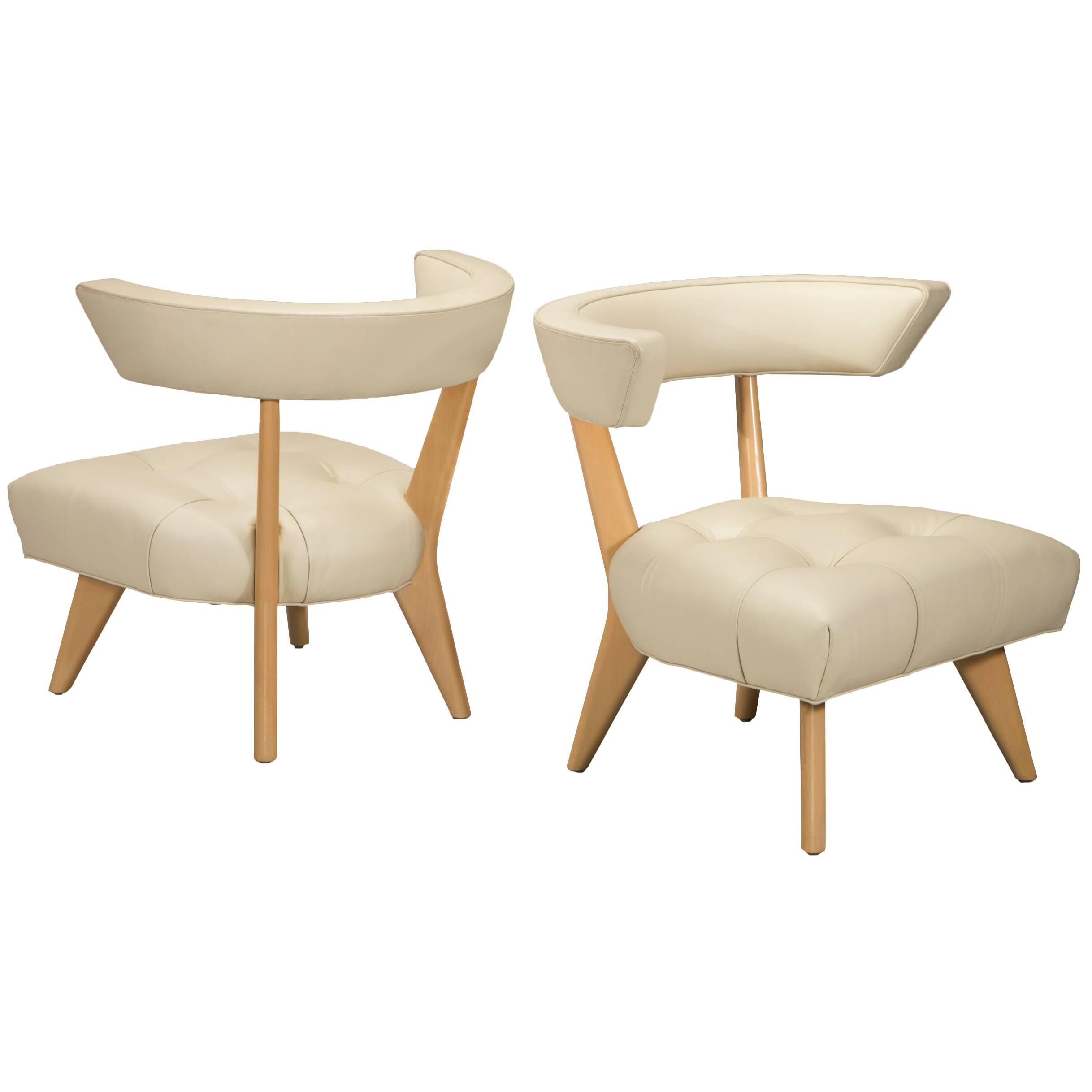 Billy Haines, Pair of Blonde Glazed Wood and Ivory Upholstered Hostess Chairs For Sale