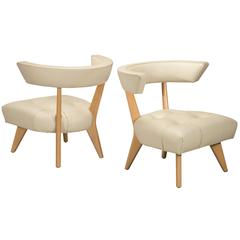 Billy Haines, Pair of Blonde Glazed Wood and Ivory Upholstered Hostess Chairs