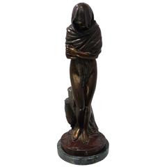 Jean-Antoine Houdon Cast Bronze "The Shivering Girl, " circa 1900