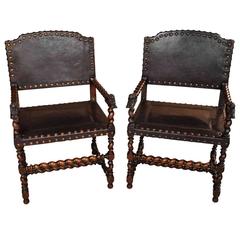 Pair of 19th Century Louis XIII Style Armchairs