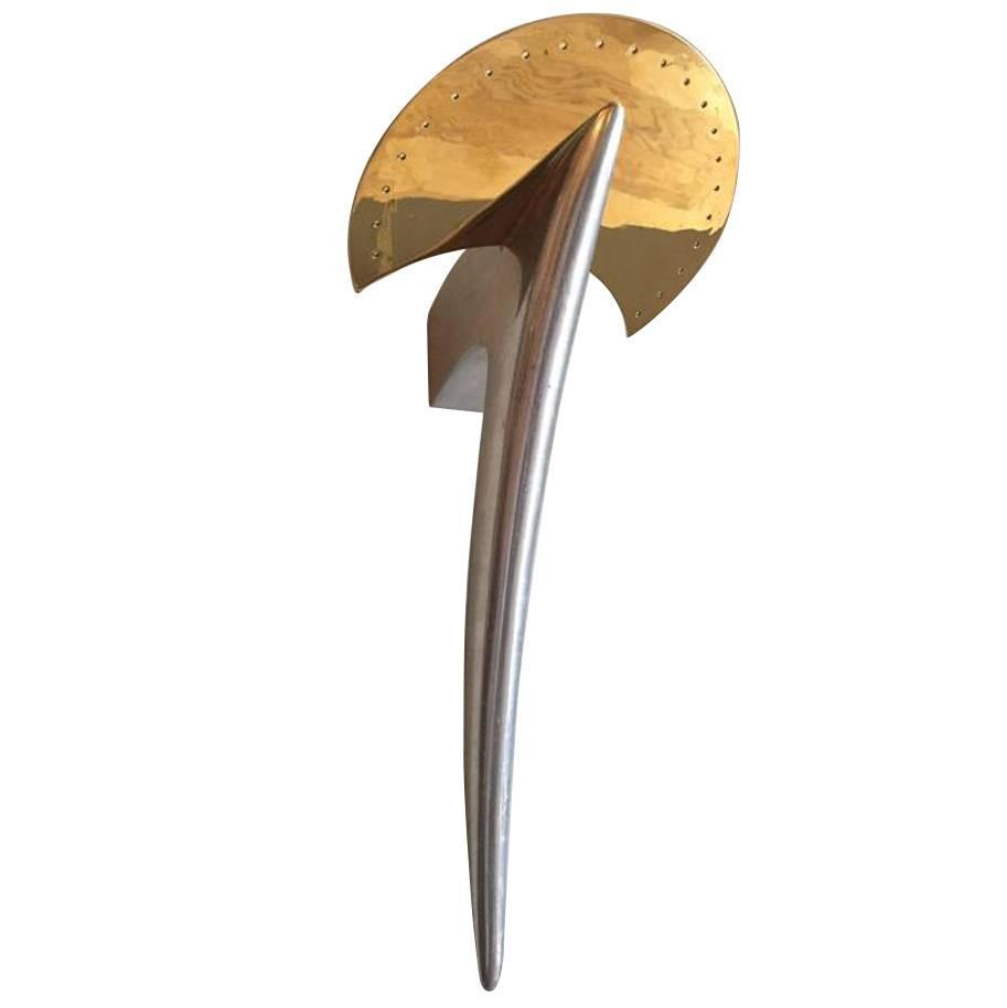 Single Brass and Brushed Chrome Wall Light at 1stdibs