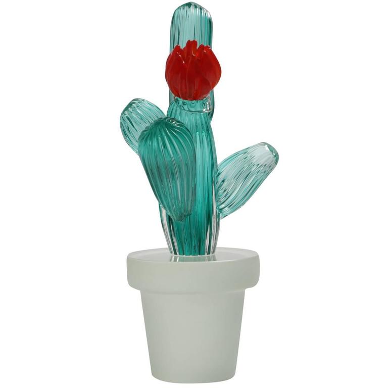 Cactus Glass Vase with Red Peony N°2 For Sale at 1stdibs