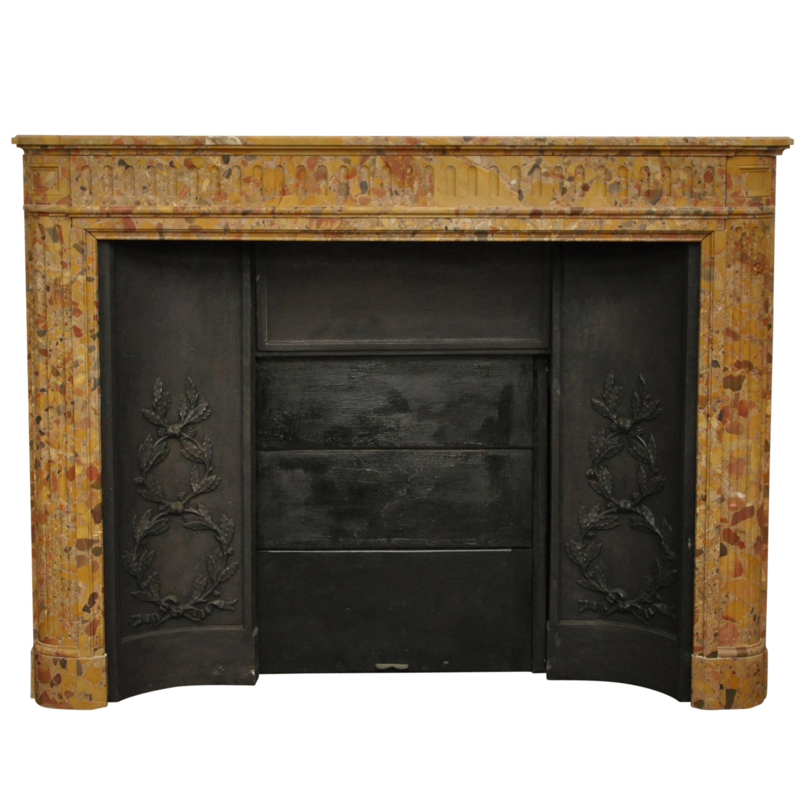 Louis XVI Style Fireplace in Breche Alep Marble, 19th Century For Sale