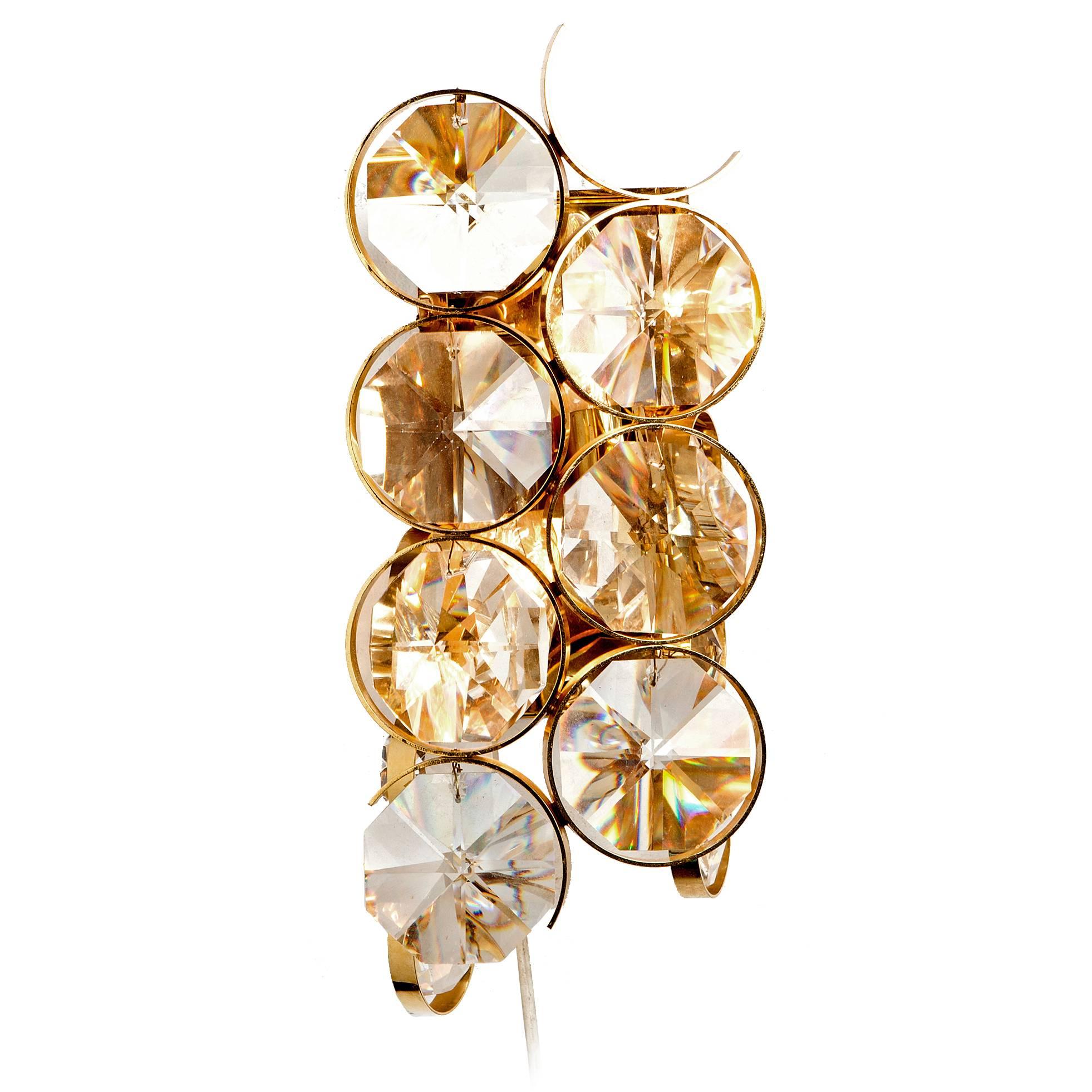 1960s Palwa Two-Light Gilt Brass and Diamond Shaped Glass Sconces