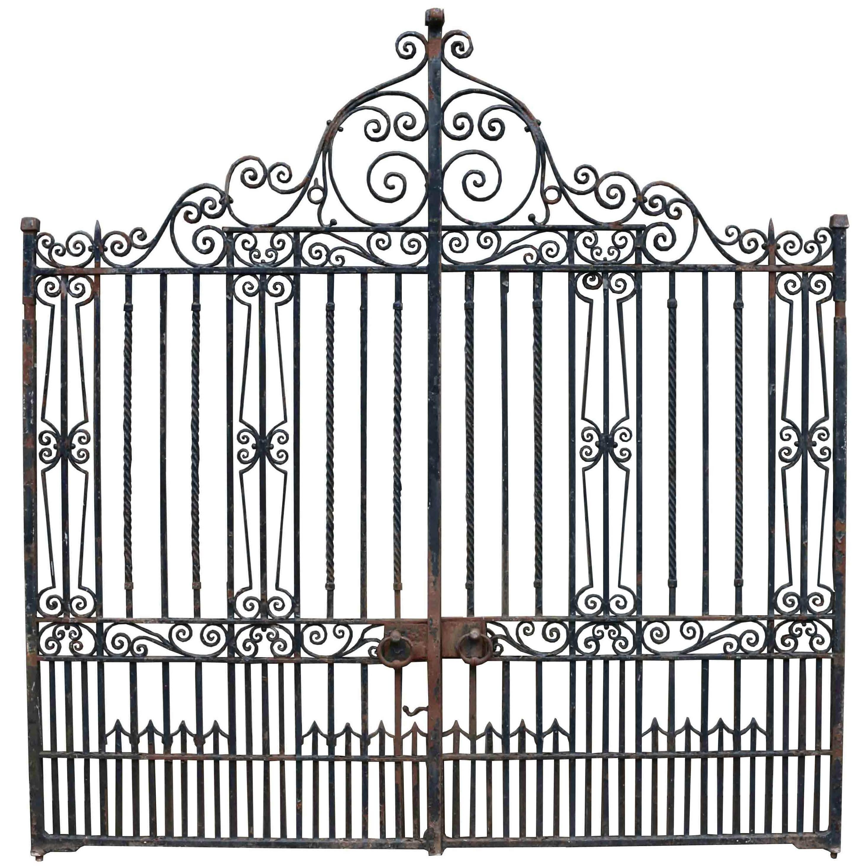 Pair of Antique Wrought Iron Driveway Gates